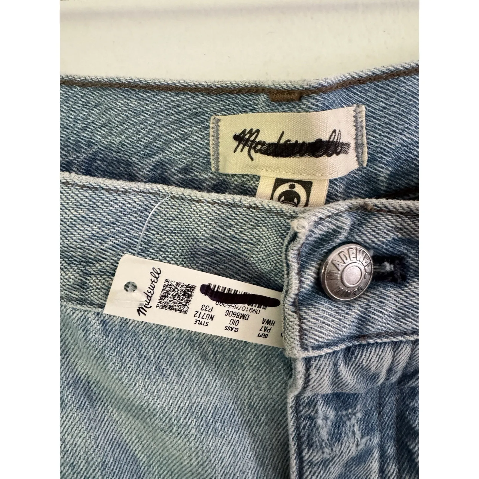 NWD Madewell Low Slung Baggy Jeans Distressed Cuffed Hallstead Wash Sz 25 Petite - Image 11