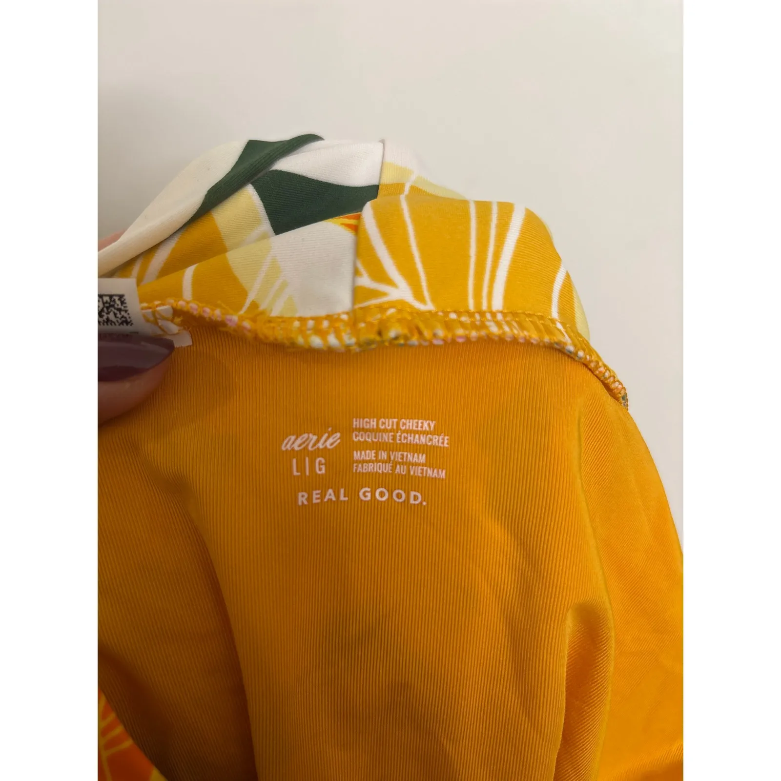 Aerie  Bikini Bottom Women Large Crossover High Cut Cheeky Tropical Floral Yellow - Image 3