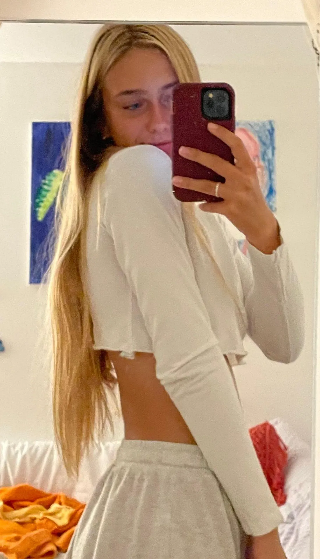 Brandy Melville White Button-Up Cropped Long Sleeve Shirt - Image 5