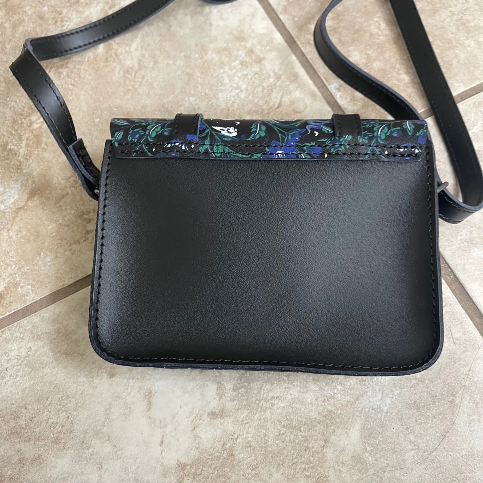 Dr Martens mystic Satchel Bag Floral Print Black Blue Green Leather Crossbody - Image 3