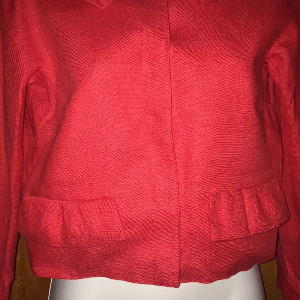 Brand New Carlisle Cropped Red Linen Jacket! Size 2 NWT - Image 3