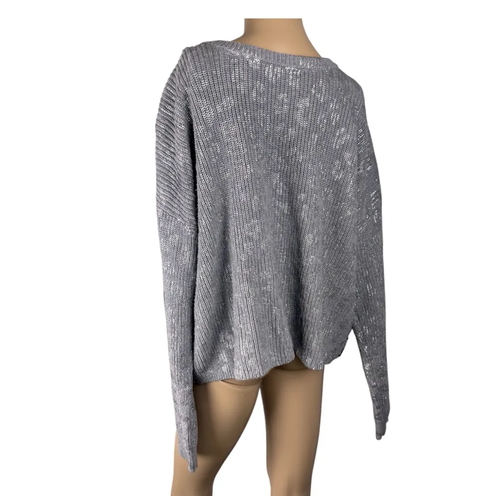 DKNY Jeans 100% Cotton‎ Gray & Metallic Silver Animal Print  Size L Crew Sweater - Image 2
