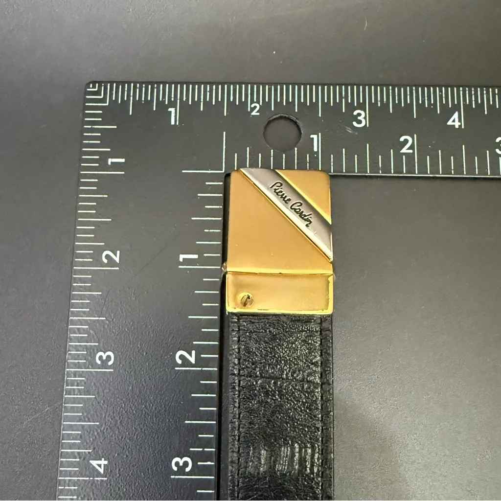 Vintage PIERRE CARDIN Gold Buckle Black Leather Belt Size 34 - Image 8