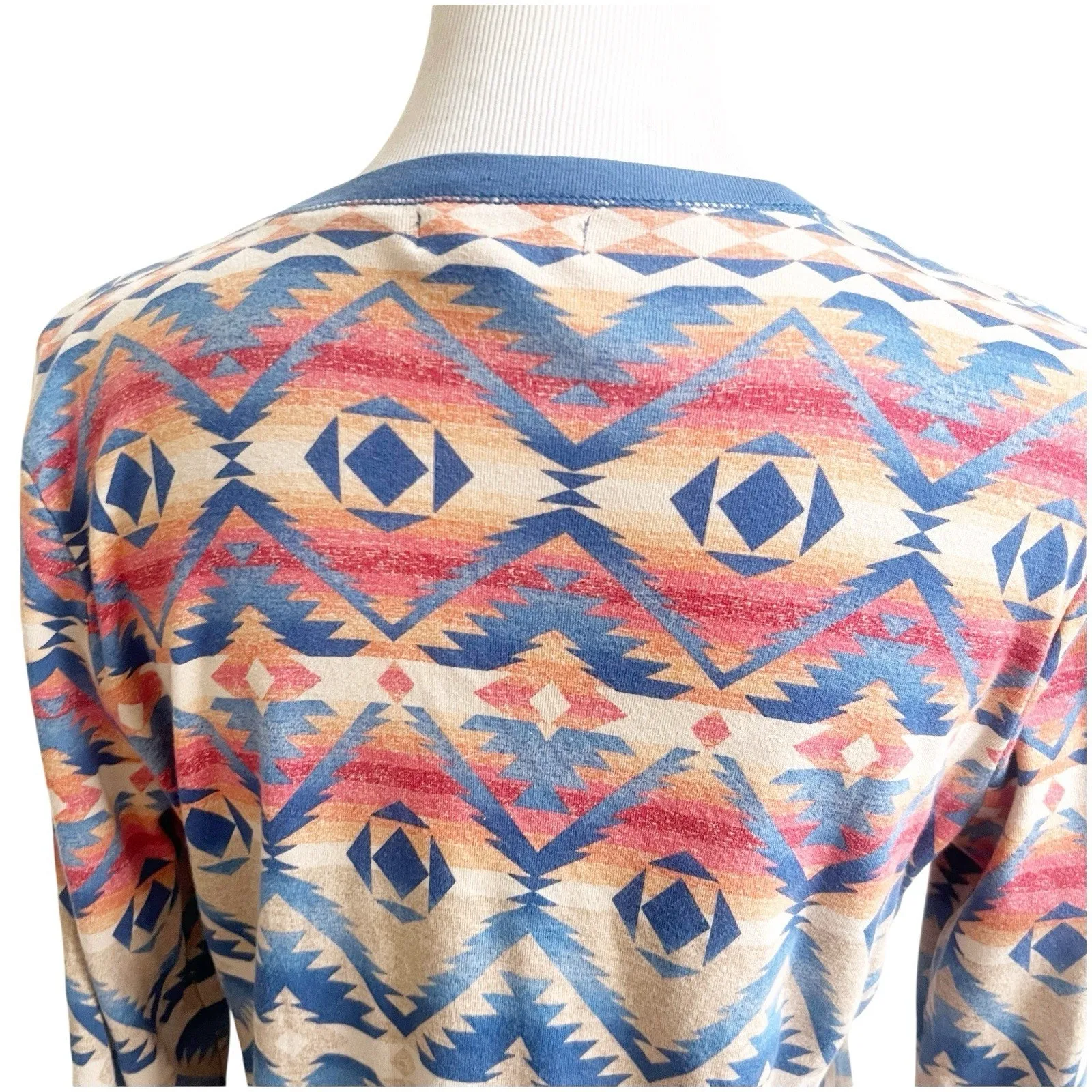 Chaps Denim Women’s Aztec Print Long Sleeve Vintage Soft Suede Lace Up V-Neck XL - Image 4