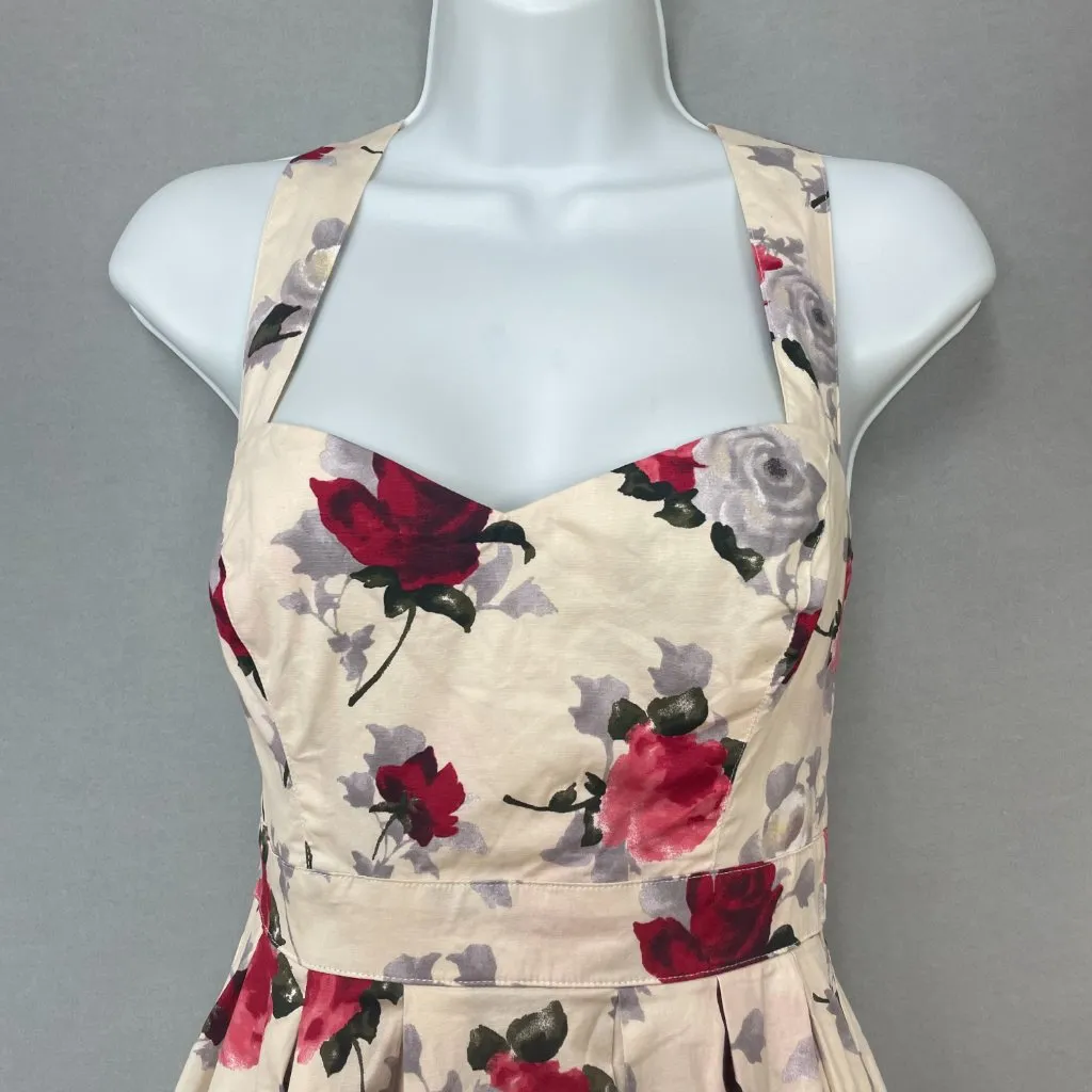 Hell Bunny Eloise Mini Dress Rose Print Cream‎ Bow Adjustable Straps Sz XS Retro - Image 5