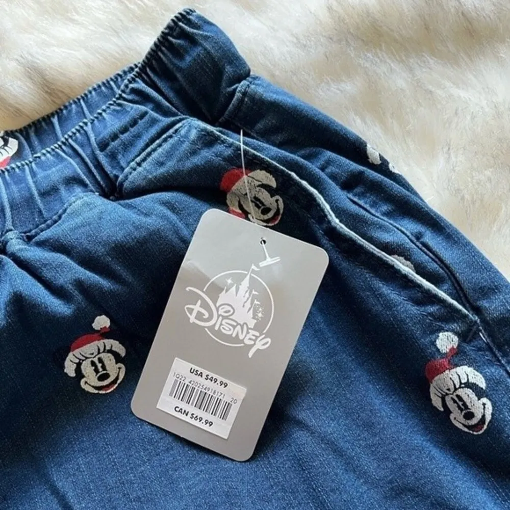 NWT Disney Mickey and Minnie Mouse Christmas Holiday Denim Jogger Jean Pants L - Image 6