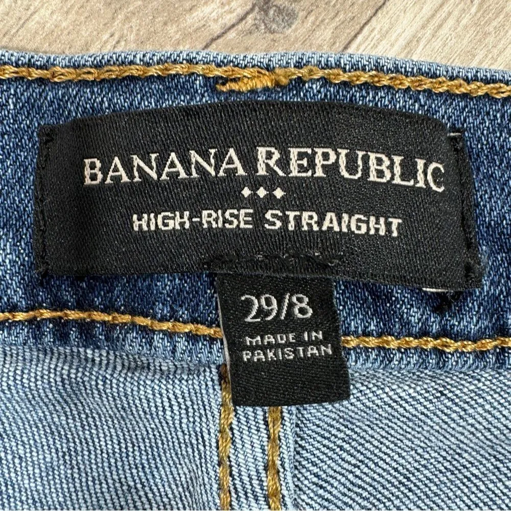 Banana‎ Republic High Rise Straight Mom Jeans Blue 8 29 Distressed Crop - Image 9