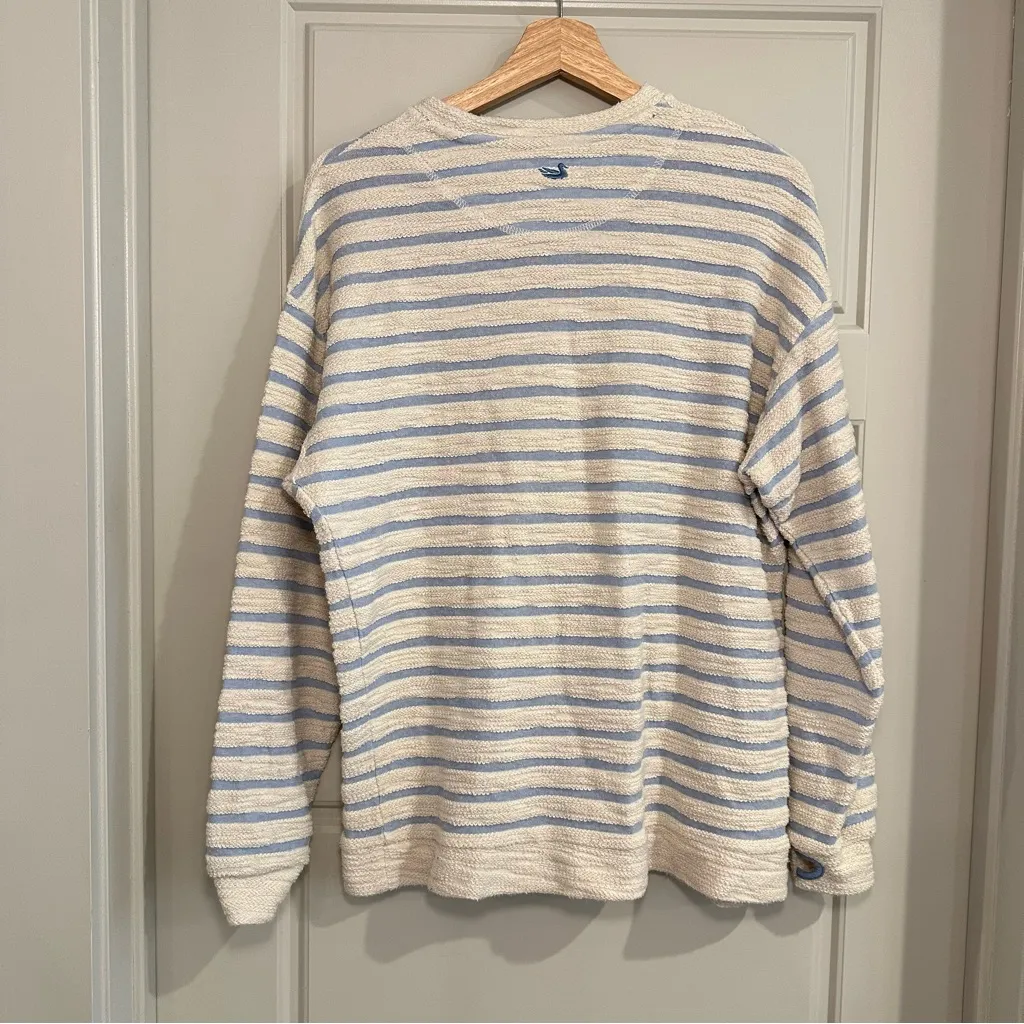 Southern Marsh Nautical Stripe Sunday Morning Sweater in French Blue Size Small - Image 2