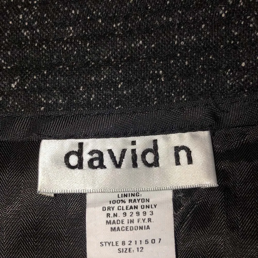 Vintage David N Black & White wool Speckle Pencil knee length Skirt size 12 - Image 11