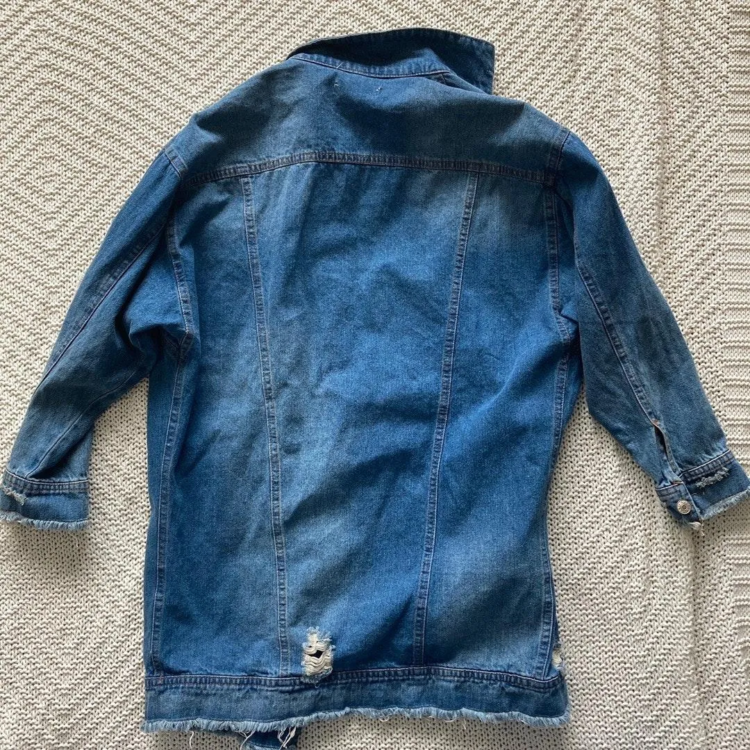 Boohoo Ivivi Lucy Longline Distressed Denim Jacket  - Image 7