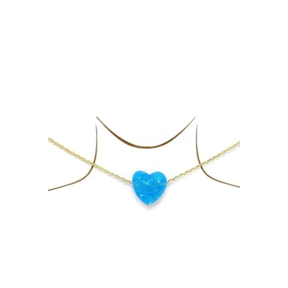 Lucky Charm Gold Dipped Sparkle Heart Necklace Gold Blue NWT - Image 7
