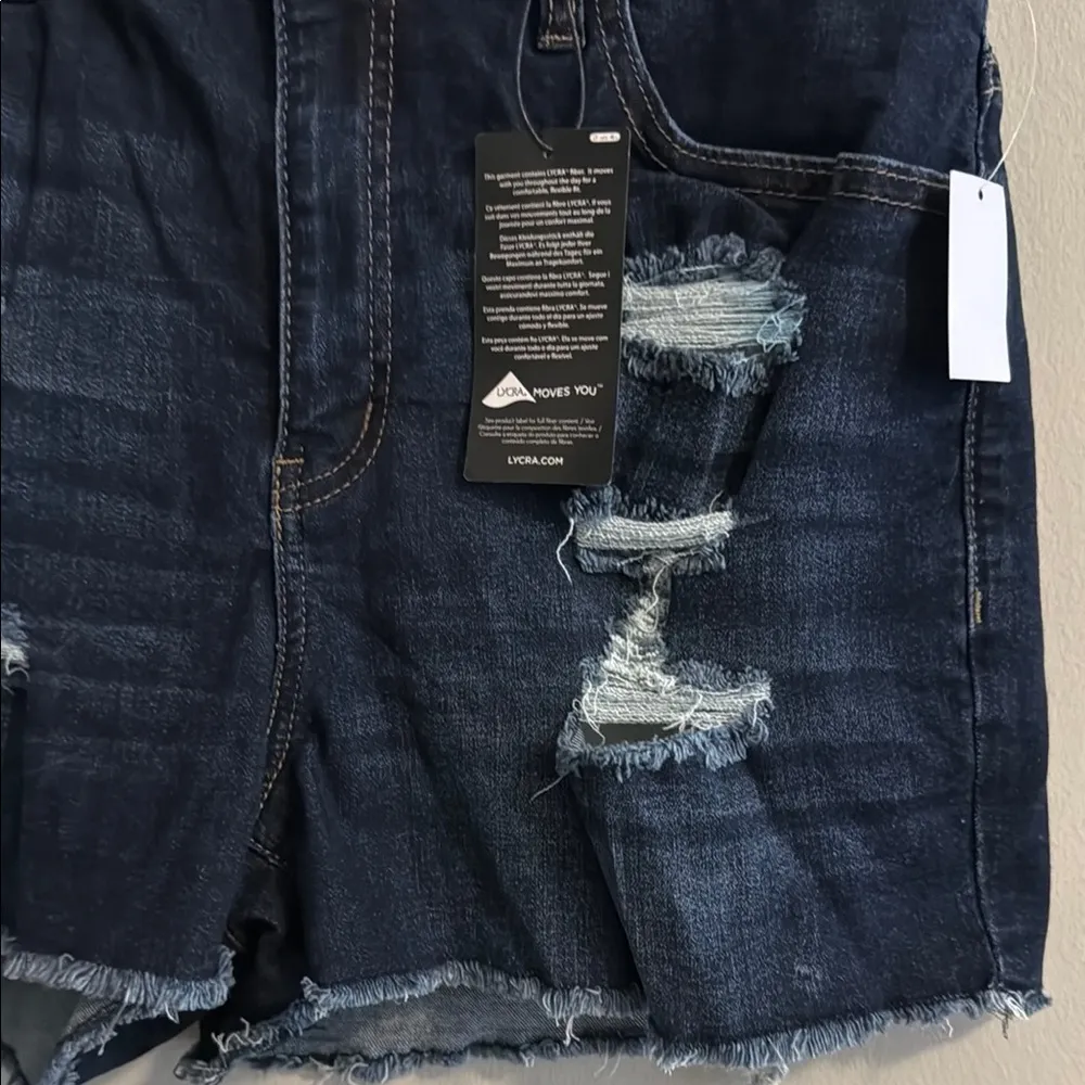 Distressed Denim Shorts Dark Wash - Image 2