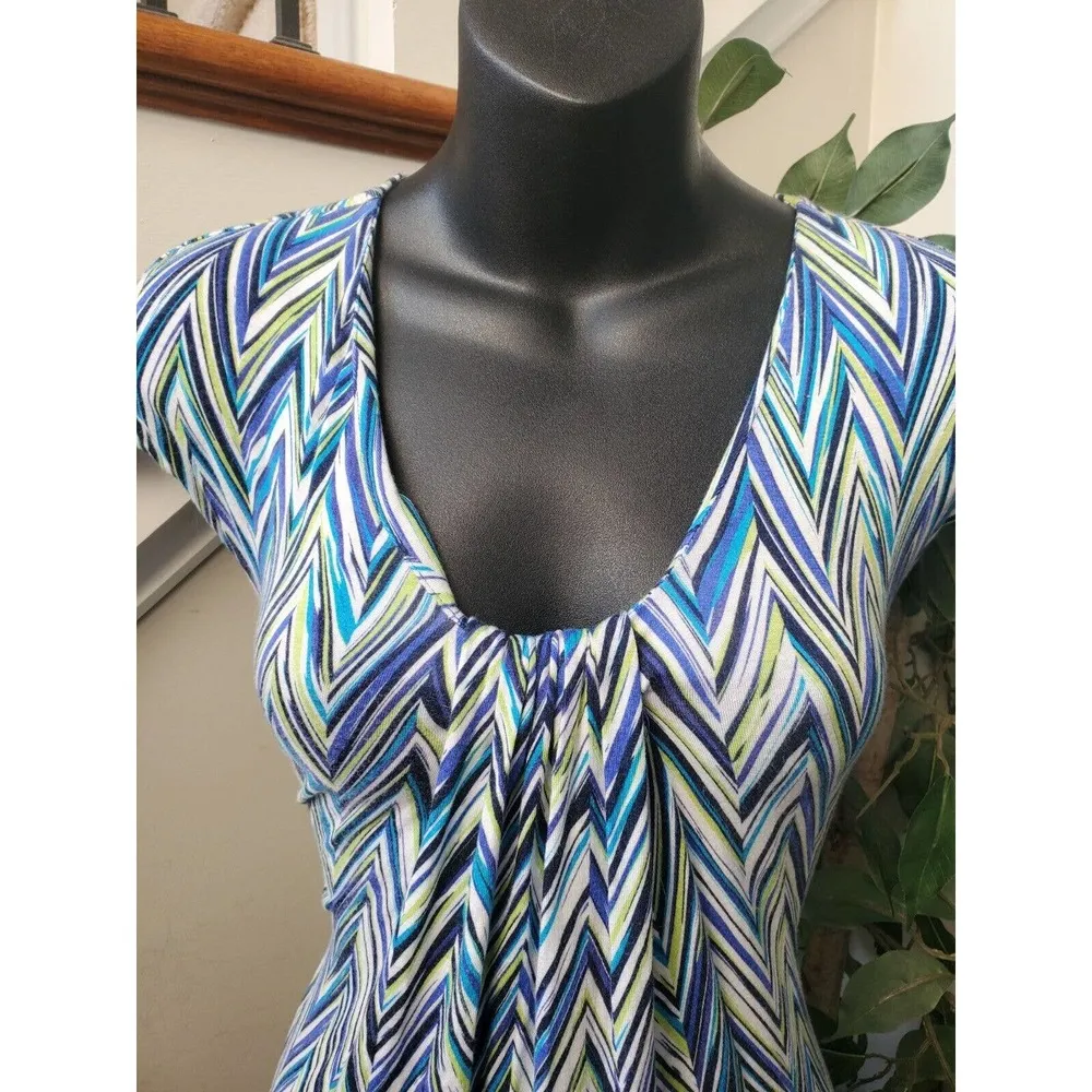 Elegance Womens Multicolor Polyester Scoop Neck Short Sleeve Knee Length Dress S - Image 5