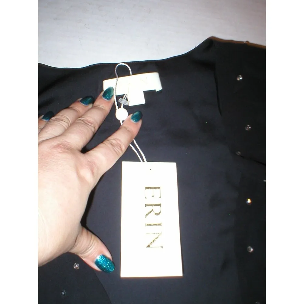 New Womens NWT 0 Erin Fetherston Bolero Shrug Black Crystals Crop Short Jacket - Image 6