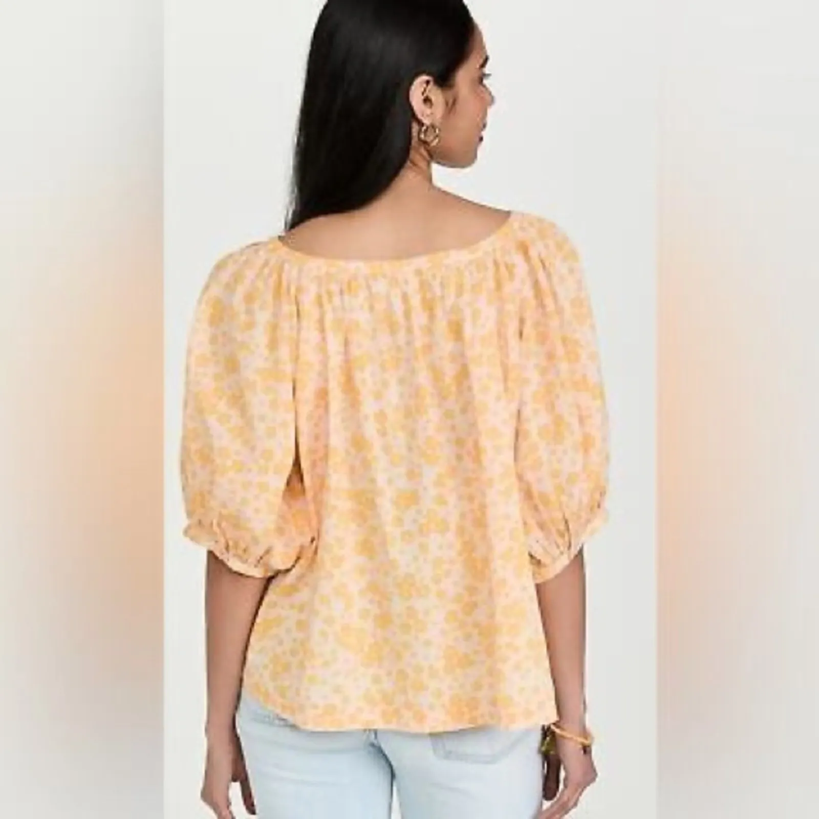 $138 New Sundry Evereve Floral Puff Sleeve Blouse Blush/ Mango L - Image 2