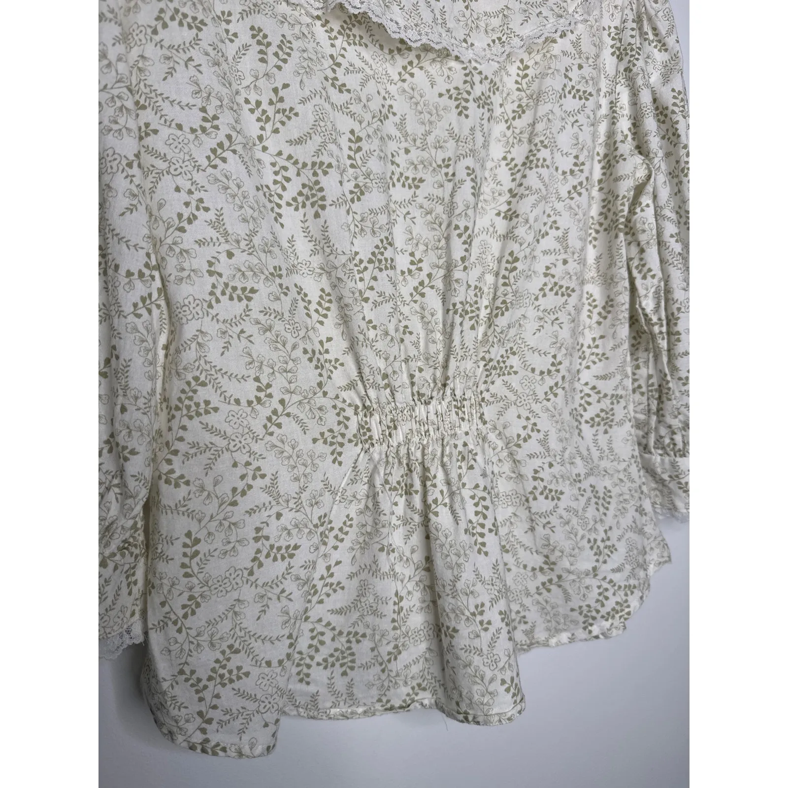 Vintage Hunters Run Prairie Blouse Lace Collar Puff Sleeves cinch back USA Small - Image 14