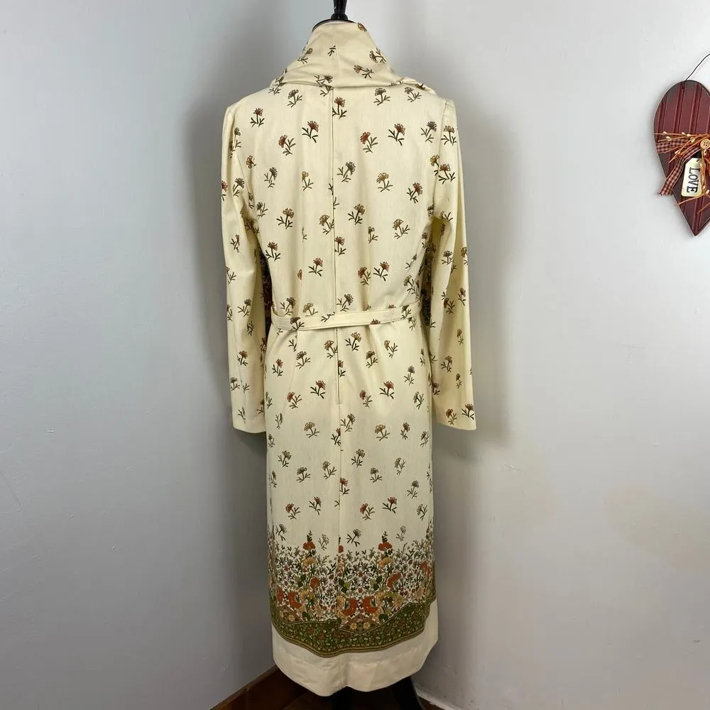 Jeanne Durrell Vintage Neutral 3 Piece Floral Long Sleeve Dress Scarf & Belt Brown Size M - Image 5