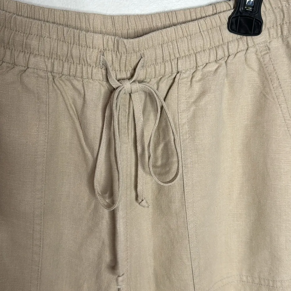 J. Crew Wide-leg seaside textured drawstring pant in linen beige hue size M tall - Image 7