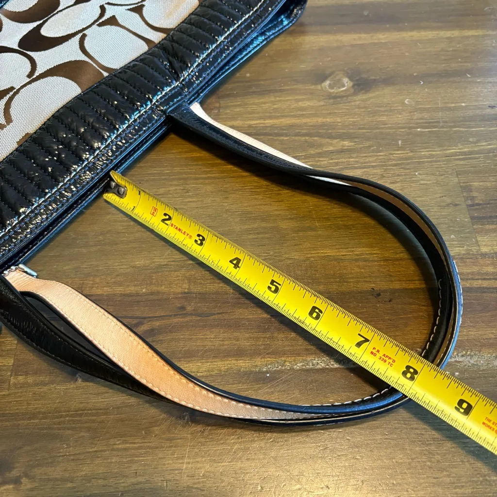 Vintage Coach Poppy Quilted Tote Shoulder Bag Signature CC Black Tan G1176 - Image 11