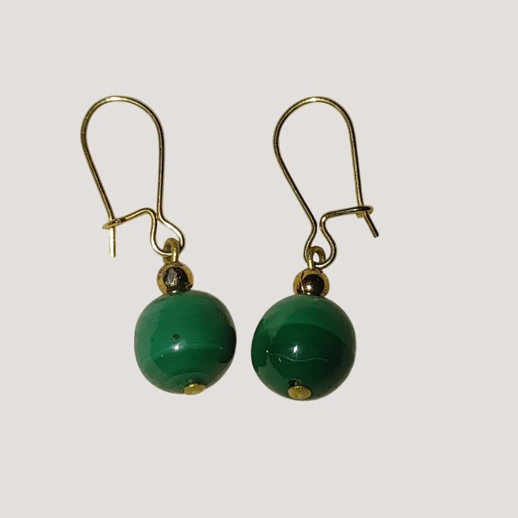 Green Malachite Natural Stone Bead Drop Earrings Gold - Image 10