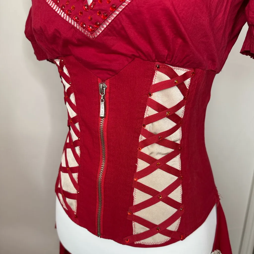 Y2K Steampunk Corset Top Red Size M - Image 6
