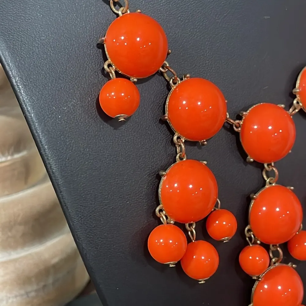 Vintage Orange Coral Bubble Bead Statement Bib Necklace 28" - Image 4