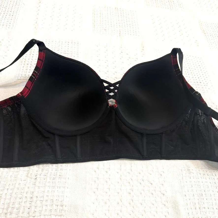 Torrid 44D XO Plunge lattice push up corset plaid check bra BC 2944 - Image 5