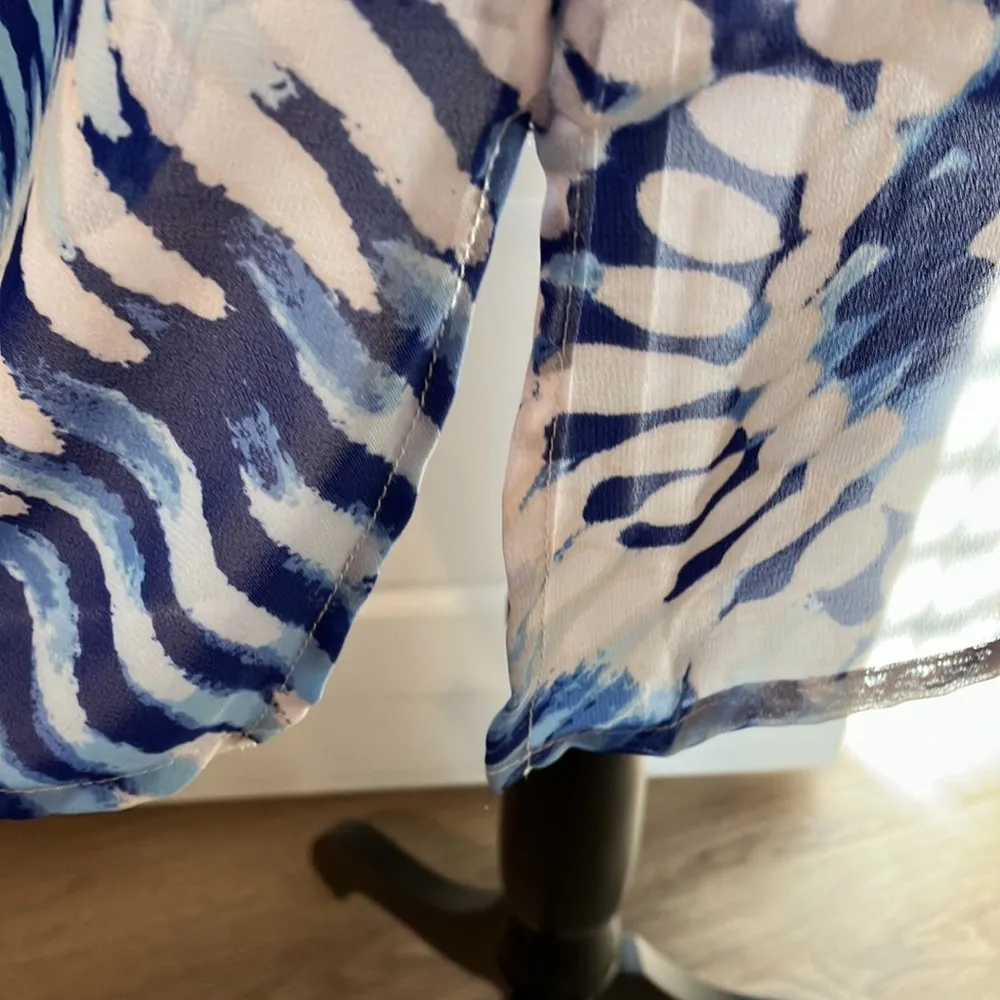 ana Sheer Blue White Semi Sheer Tie Dye Tie Front Top Coverup EUC - Image 5