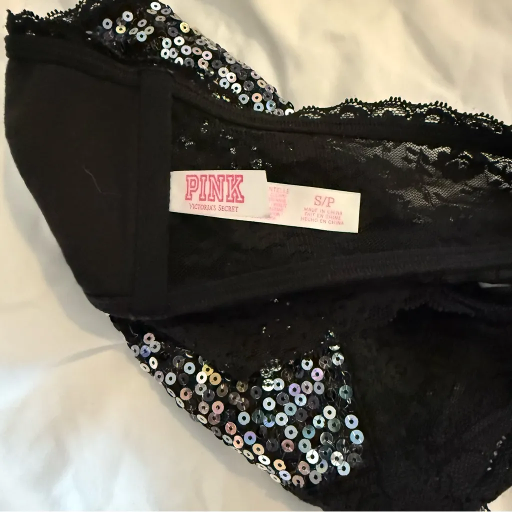 Like New PINK Victoria's Secret Sequin Bling Black Fashion Show Bandeau Bra Top - Image 3
