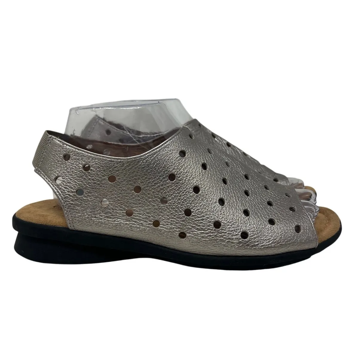 Comfortiva Petal Metallic Silver Cutout Leather Memory Foam Sandals 9 - Image 2