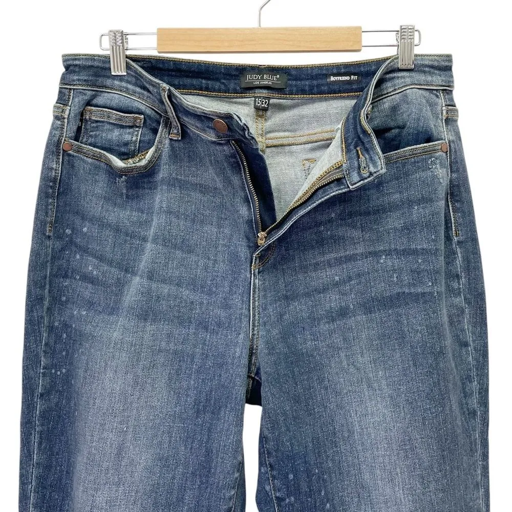 Judy Blue Boyfriend Jeans Dark Indigo Bleach Splatter Women’s Size 32 | 14/15 - Image 9