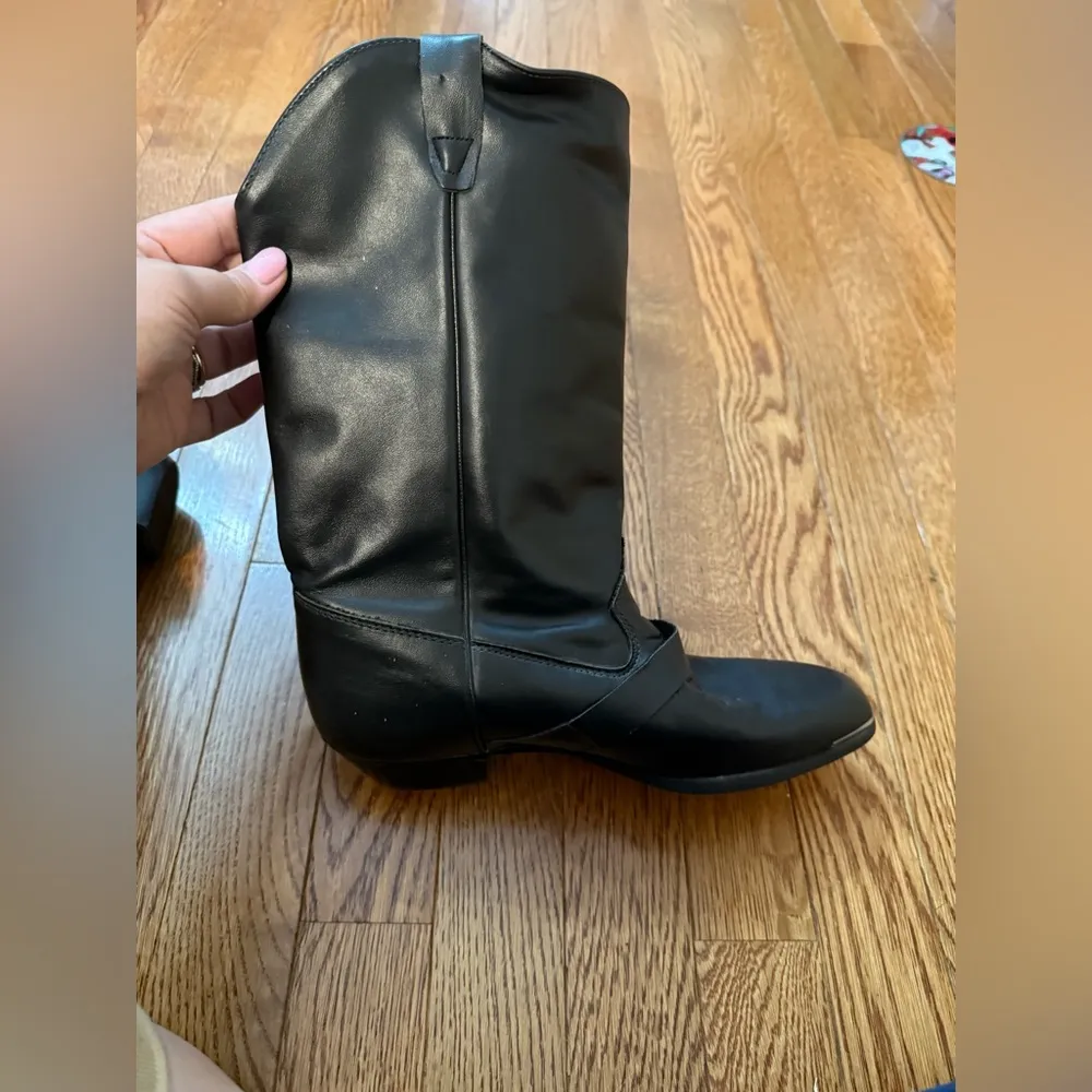 Durango Black Leather Slouch Boots Womens 6.5 M Western Wear Silver Tips buckle - Image 14