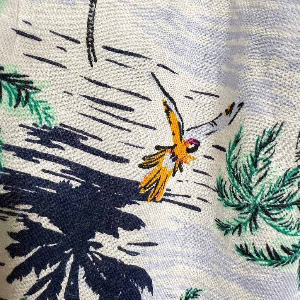 Old Navy Linen Blend Ruffle Tropical Tank Top Women’s XL Birds Flamingos Flowy - Image 4