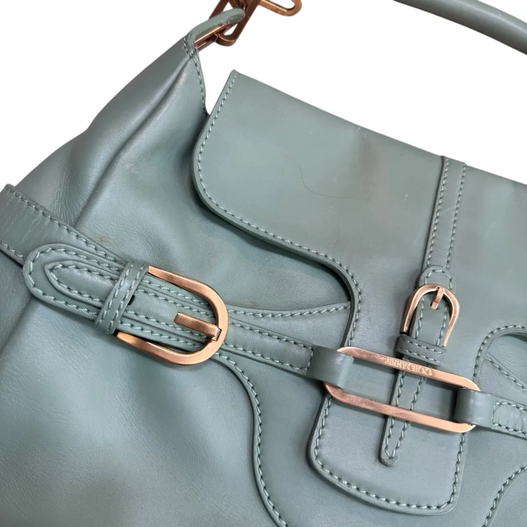 Jimmy Choo Tulita Shoulder Bag Sage Green Leather Chunky Buckle‎ Front Summer - Image 4