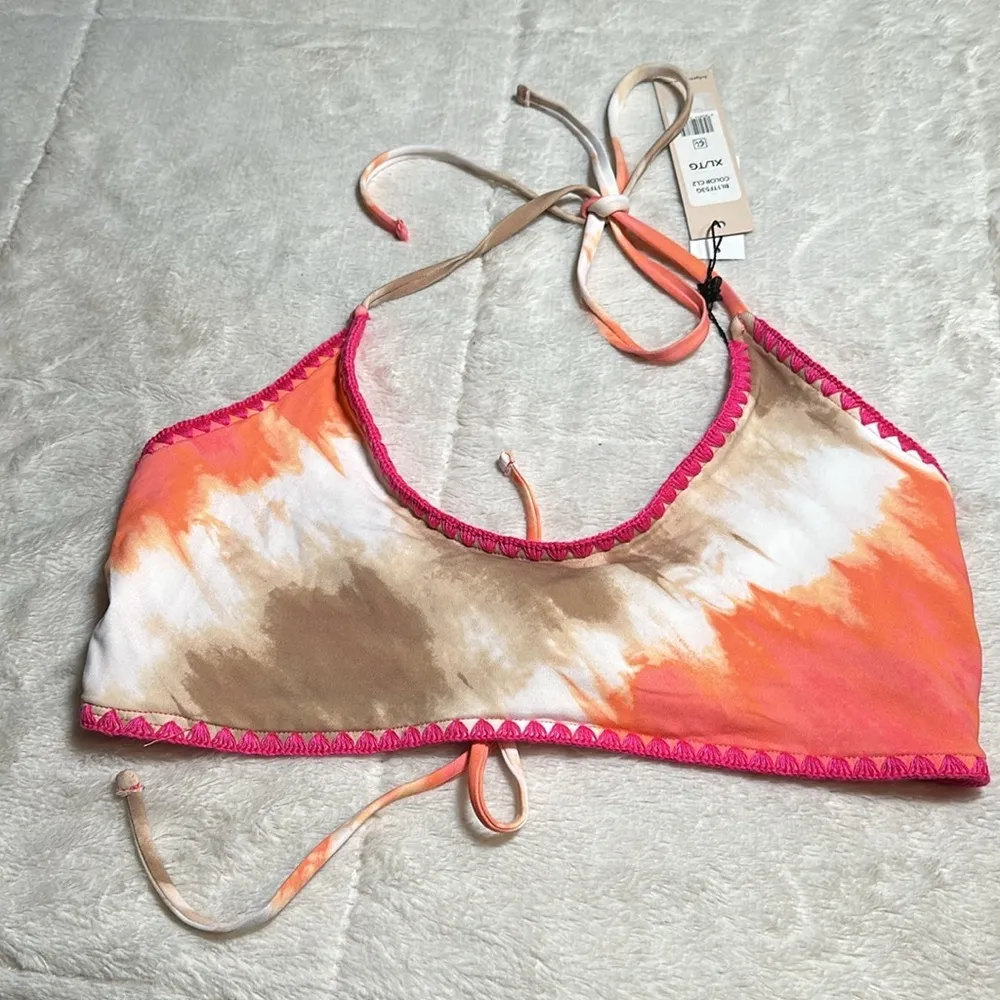 BCBG Swim Top Women's Coral Tie Dye Reversible Tie Bralette XL NEW - Image 3