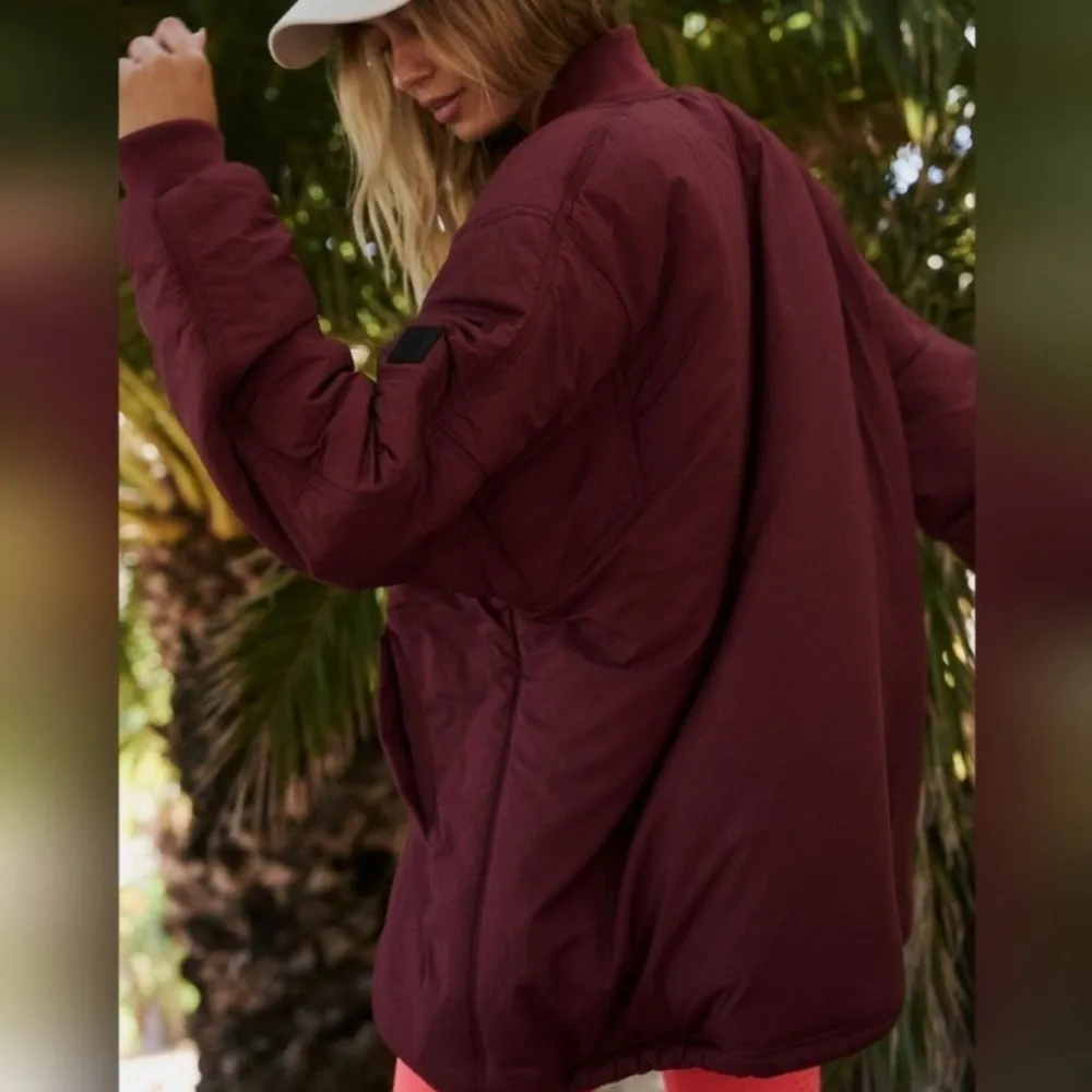Free People Movement Oxblood Red Midnight Moon Solid Oversized Bomber Size XS - Image 3