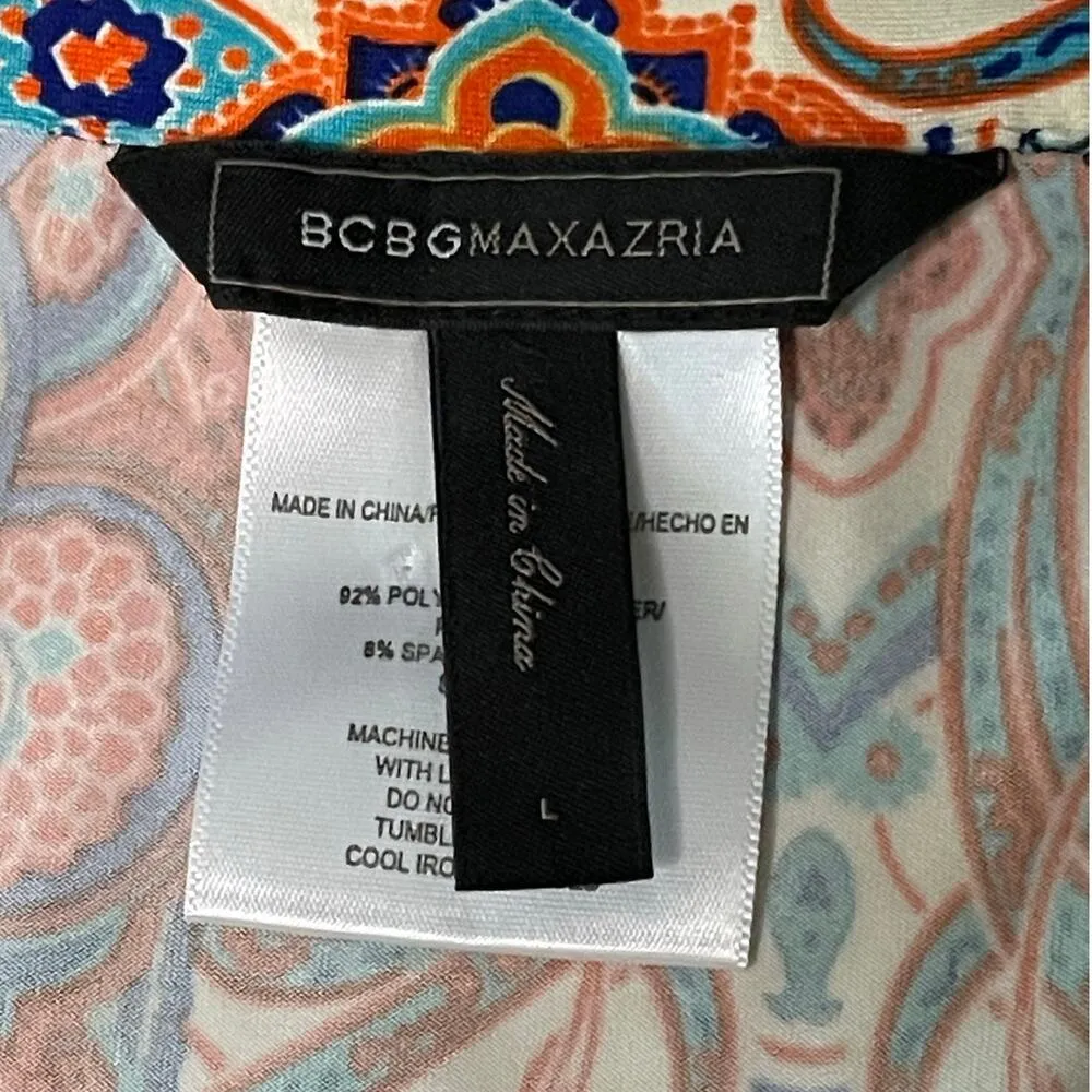 BCBGMaxAzria Paisley Sleeveless Button Front Top Large - Image 3