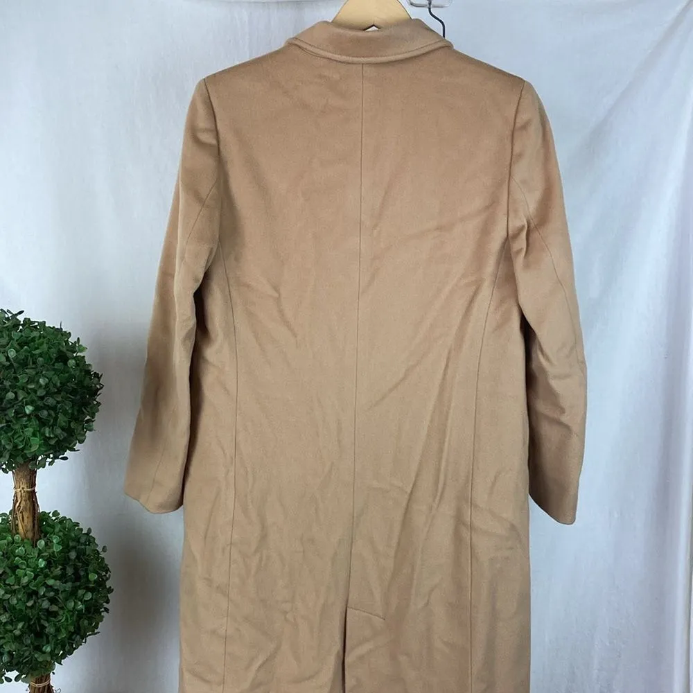 Les Copains Tan Wool Button Front Long Sleeve Trench Coat 40 8 - Image 3