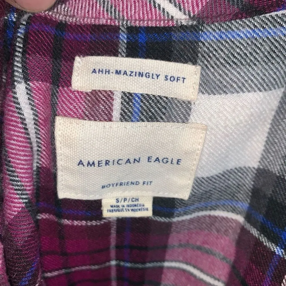 American Eagle Ah-mazingly soft pink plaid flannel S button down shirt - Image 3