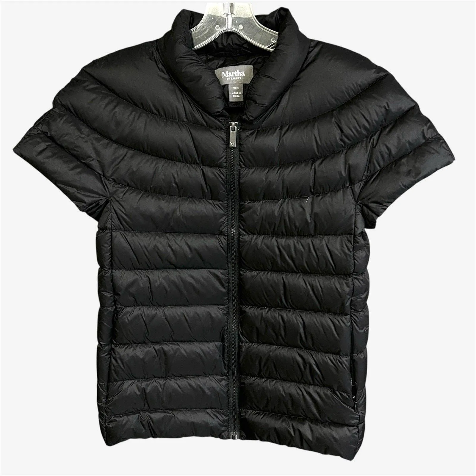 MARTHA STEWART Down puffer Jacket short sleeves XXX Black zip front, pockets Size XXS - Image 1