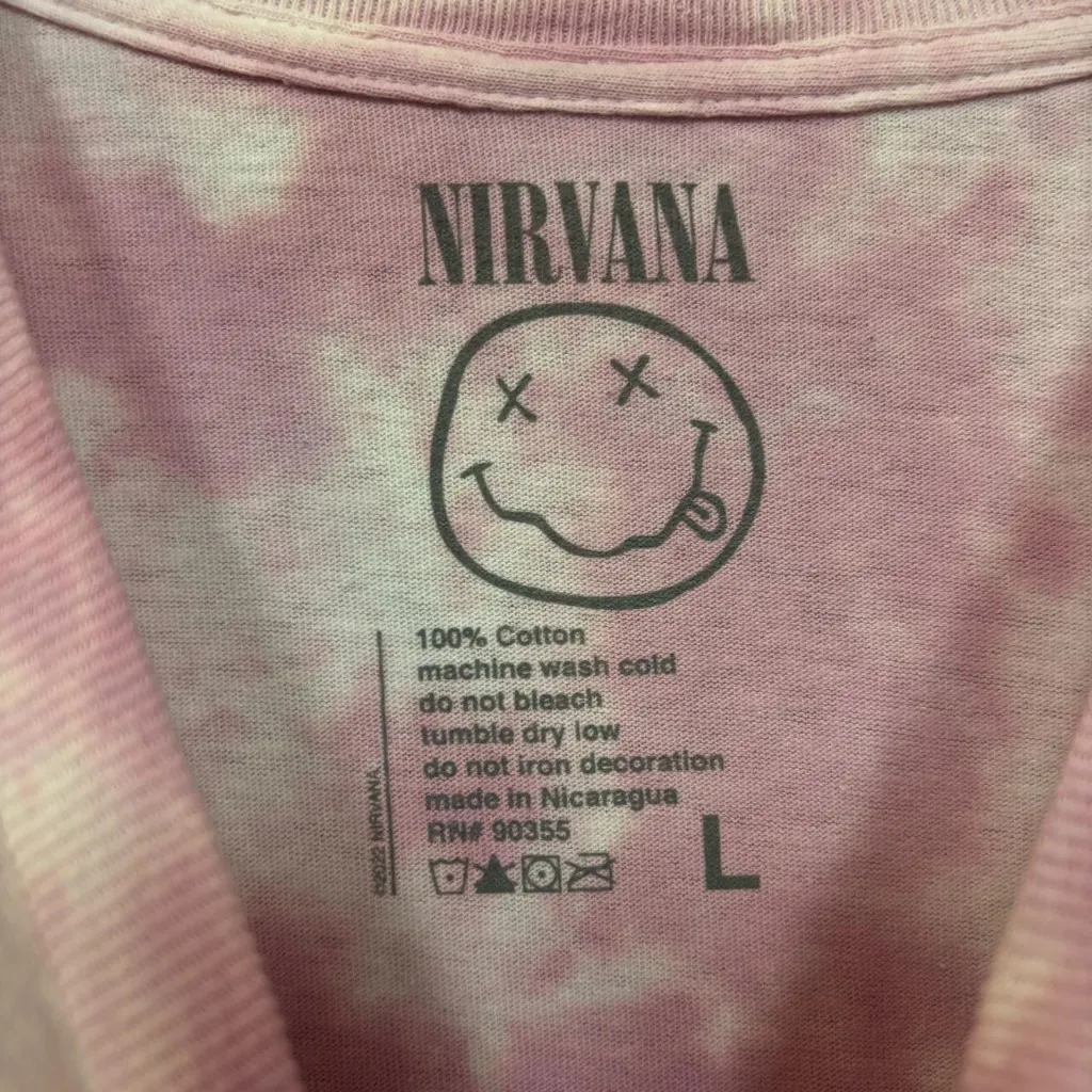 Nirvana Never Mind Smiley Face Pink Tie Dye Tshirt Size Large - Image 4