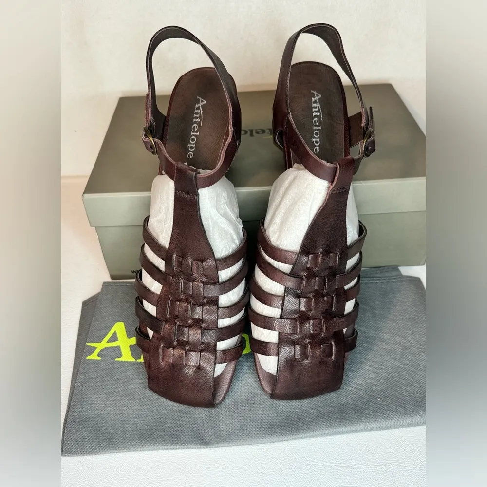 Antelope Leather Heeled Sandals - Aren coffee casual classic comfy summer style - Image 4