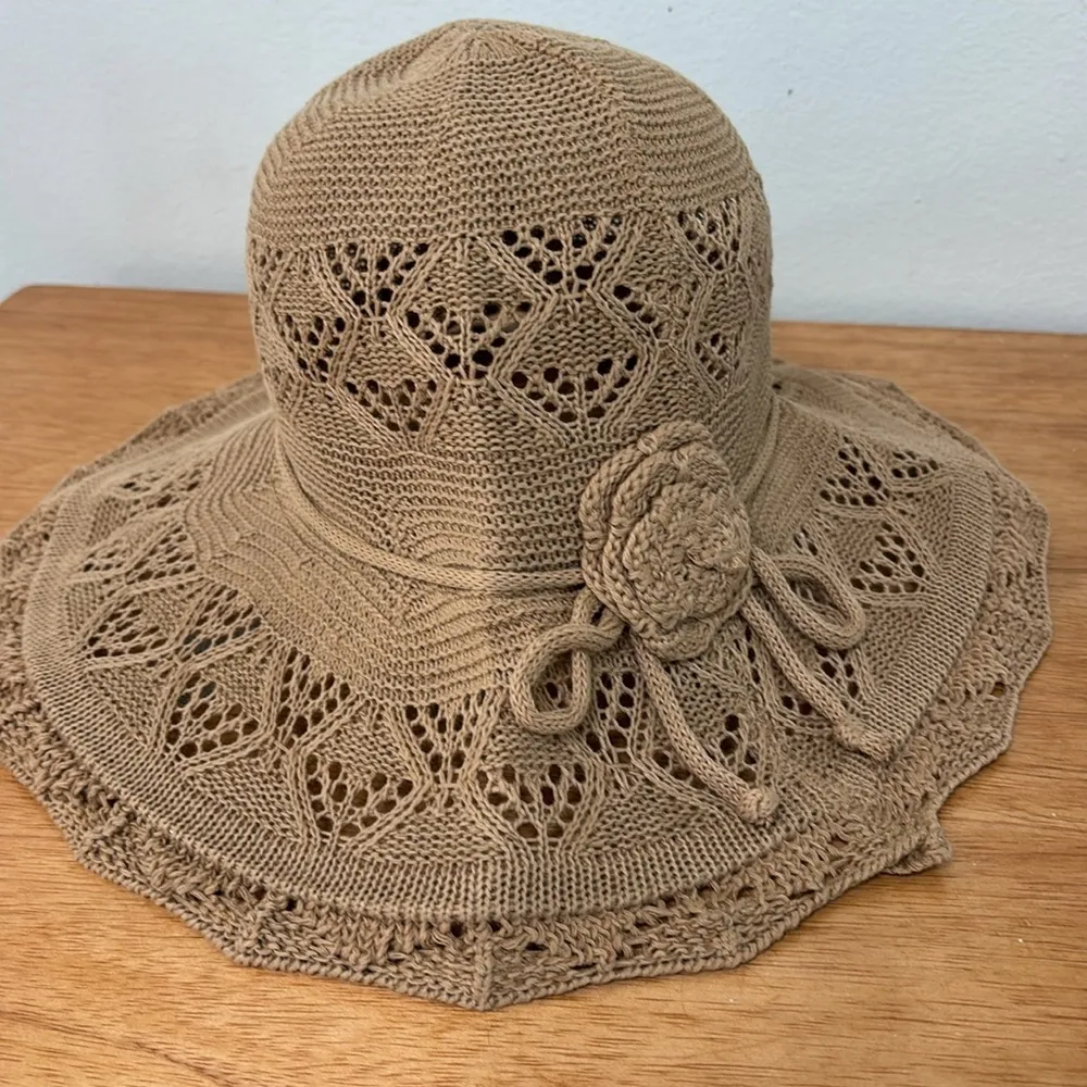Handmade Boho Beachy Tan Crochet Jute Sun Hat - Image 6