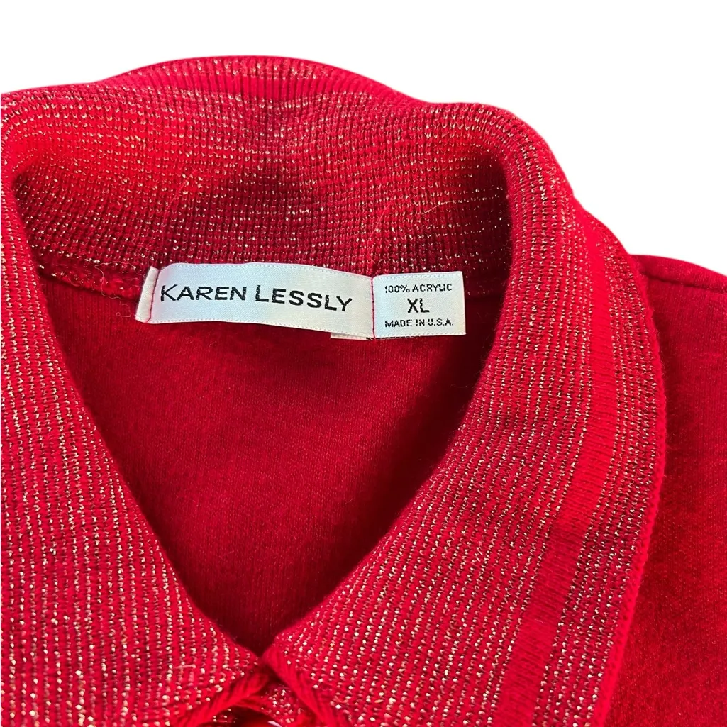 Cozy Women's Red pants and top set with glitter detail vintage Size XL - Image 2