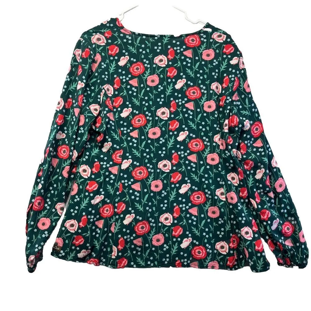 Matilda Jane Yesteryear Tunic Top Womens L Green Floral Button Down Long Sleeve - Image 3