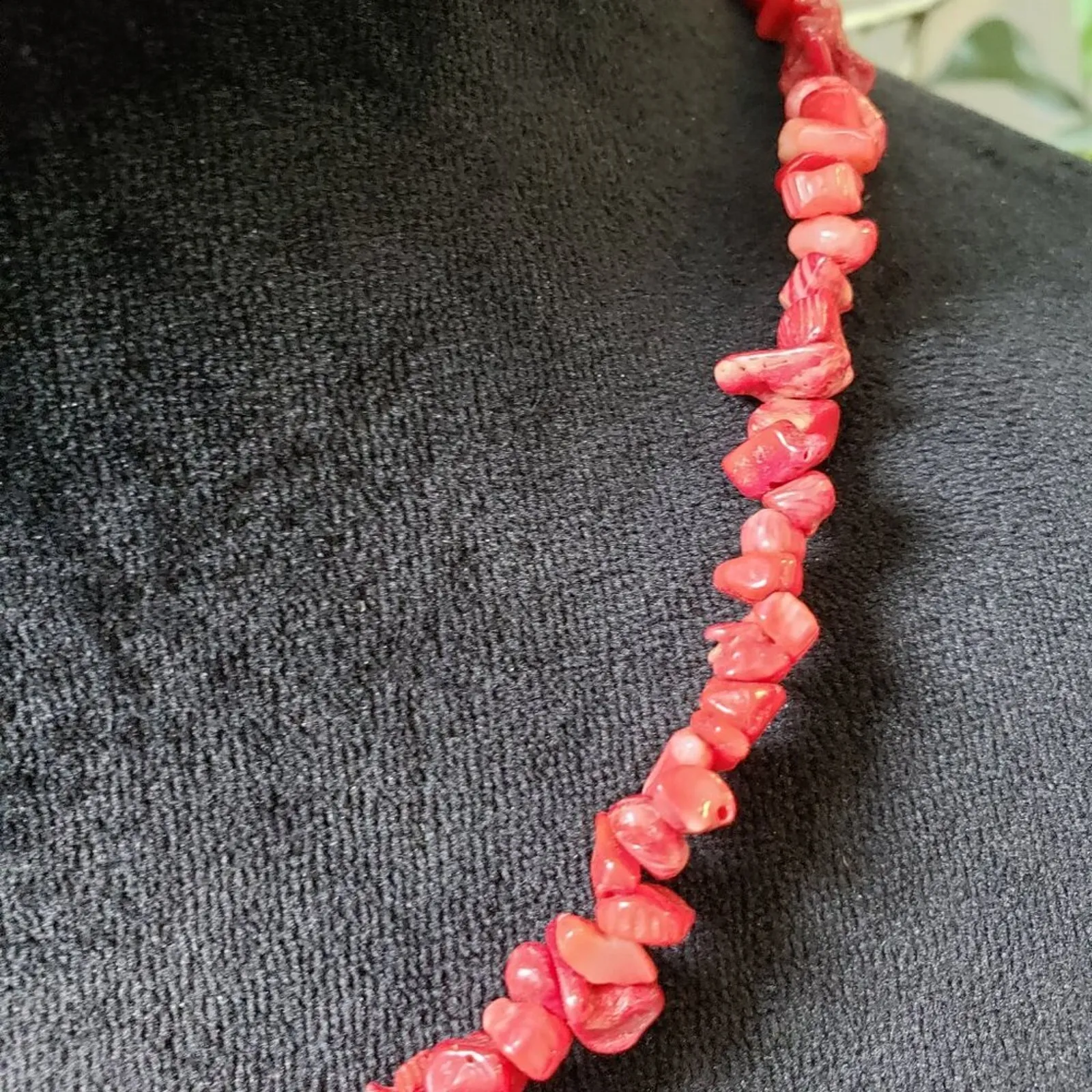 Womens Fashion Embellish Coral Stone Beaded Necklace with Lobster Clasp Red - Image 4