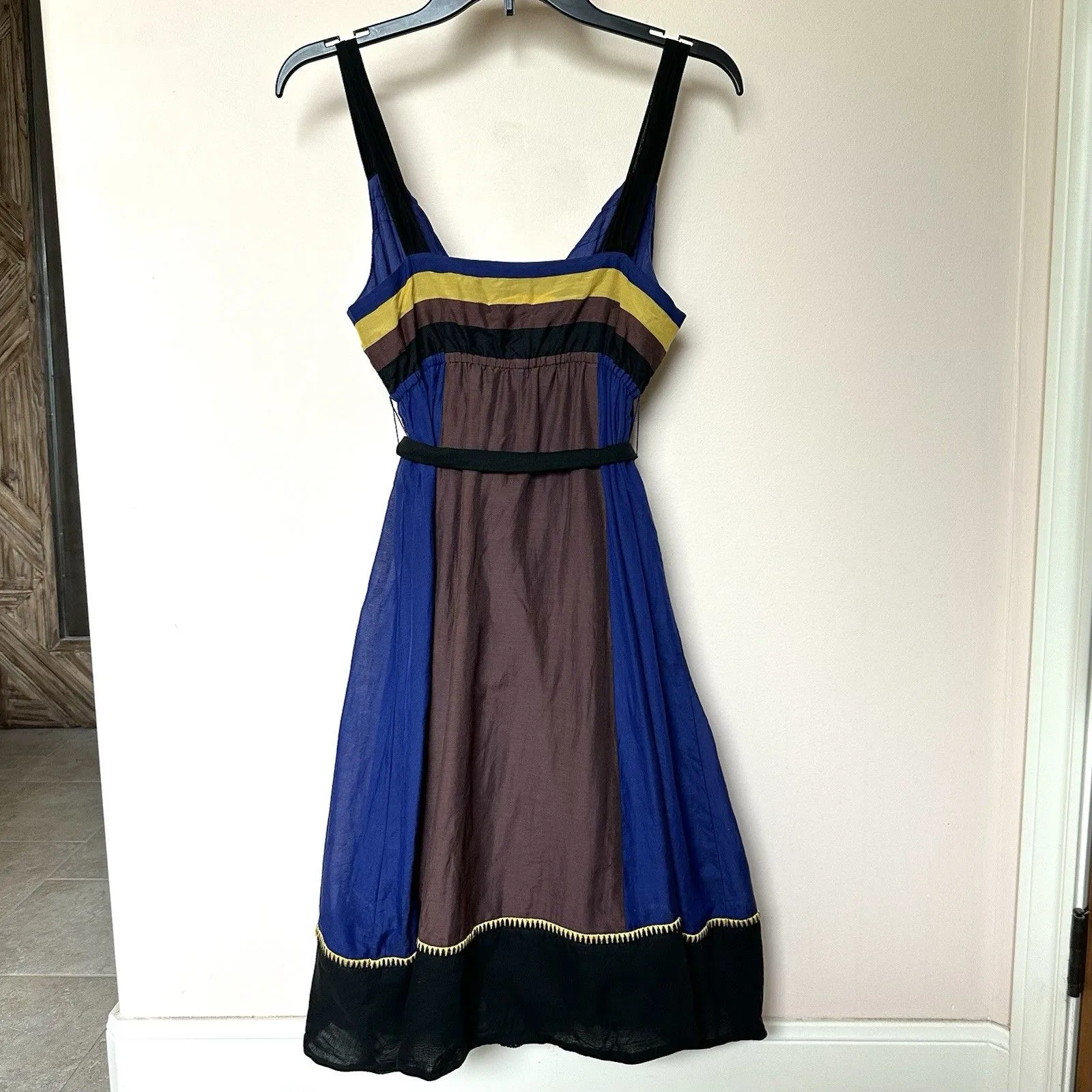 Lithe Dress 4 Midi Sleeveless Color Block Silk Cotton Anthropologie - Image 3