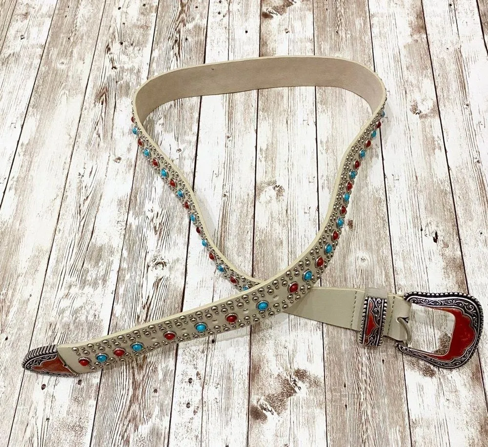 Genuine Leather Studded Southwestern Belt Buckle L Size L - Image 3