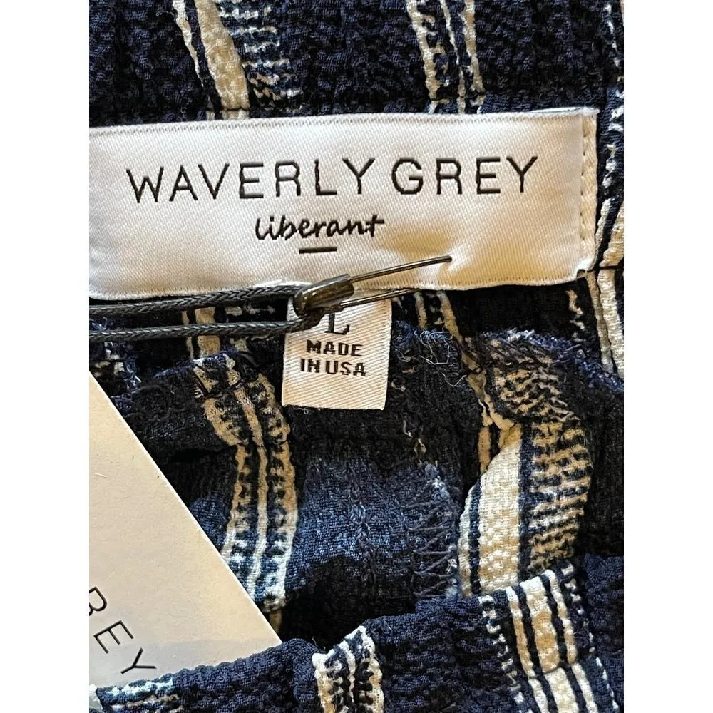 Waverly Grey Navy Blue And White Striped Elastic Waist Violet Shorts Size L Size L - Image 6