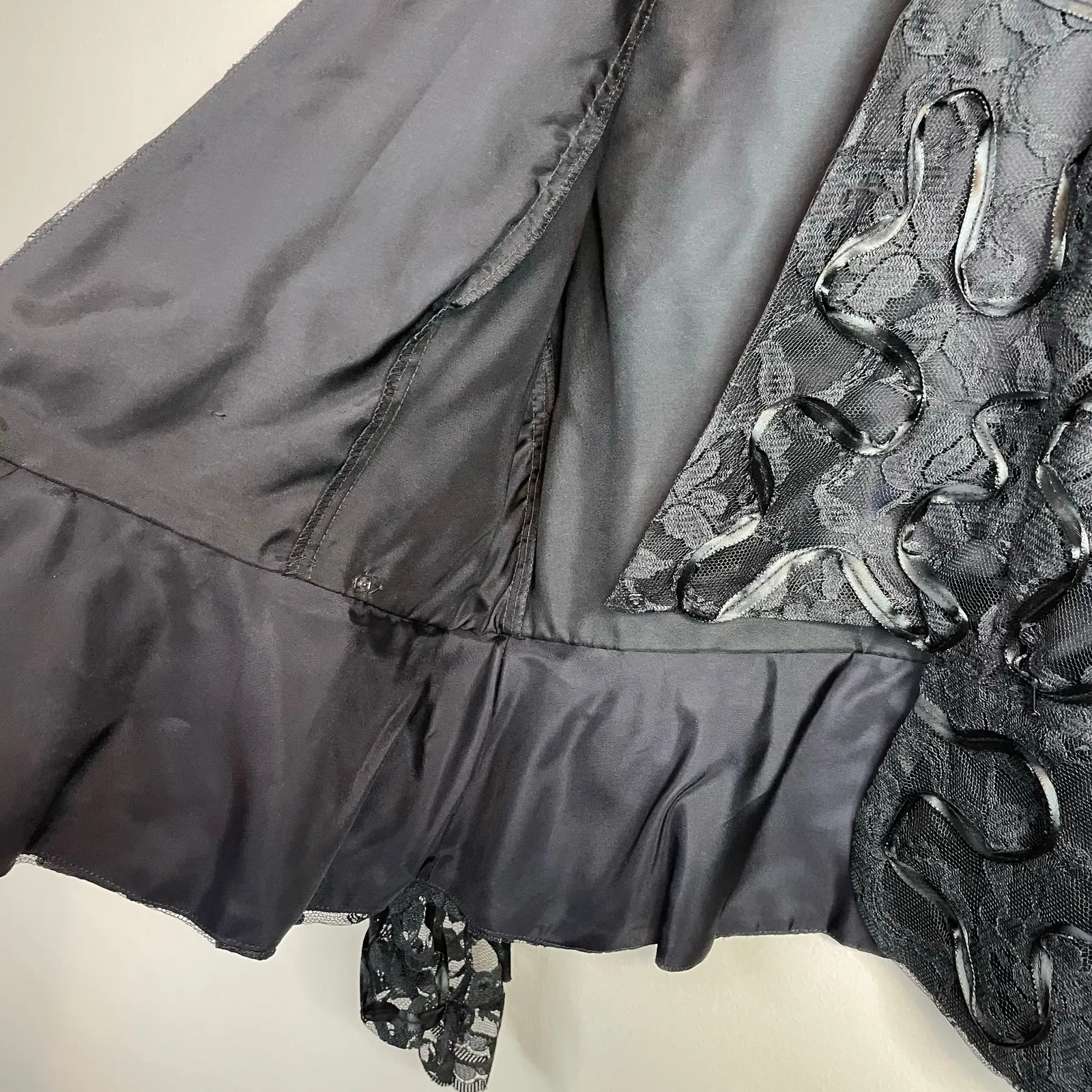 Vintage Patra Black Lace Ribbon Soutache Mesh Fitted Jacket Puff Shoulders Bow 6 - Image 7